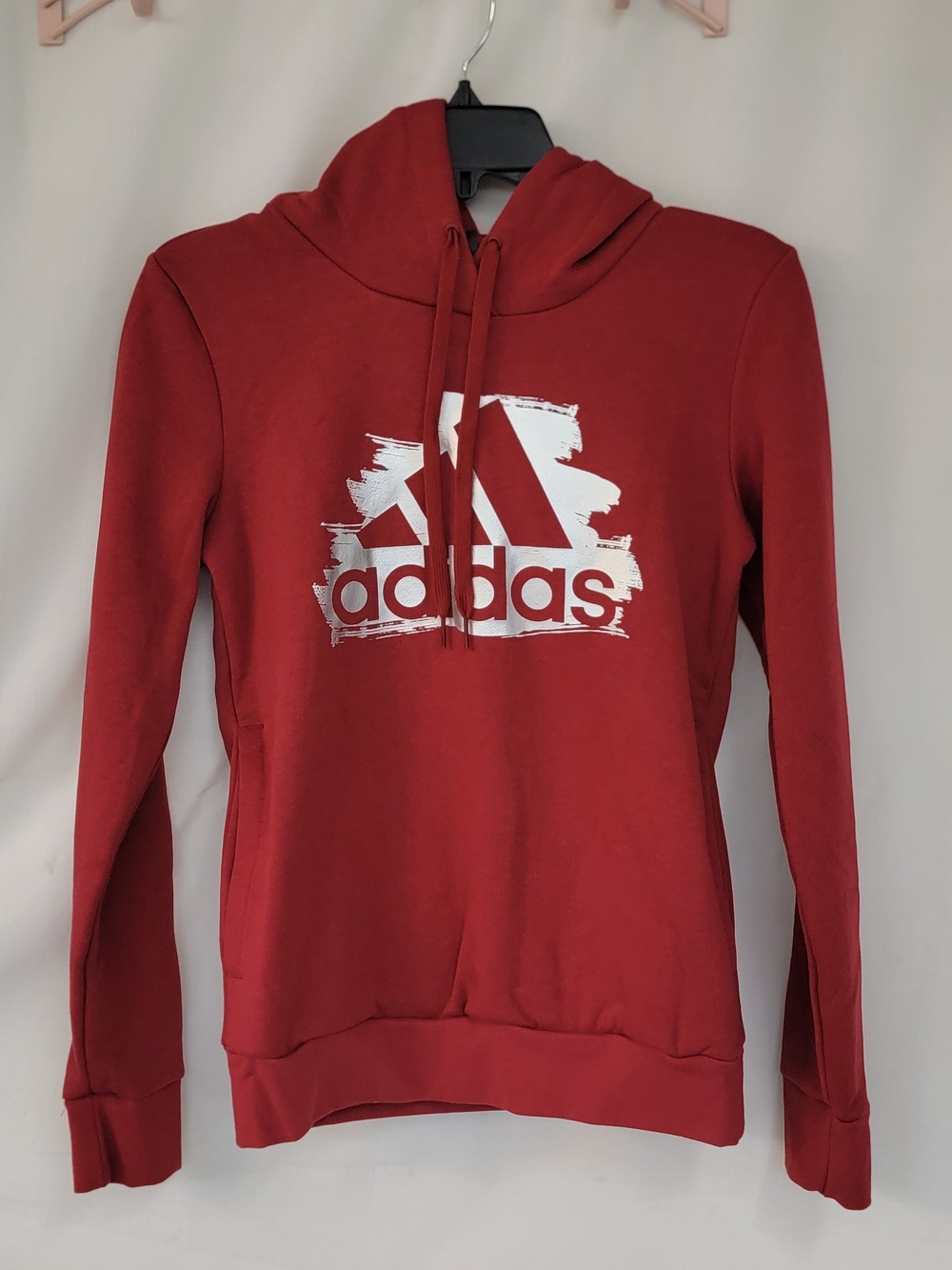 adidas Women's Deep Red Pullover Hoodie with White Logo
